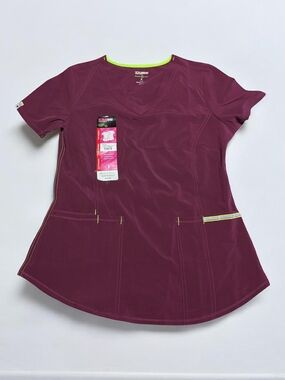 Scrubstar V-Neck Scrub Top - Berry with Neon Trim